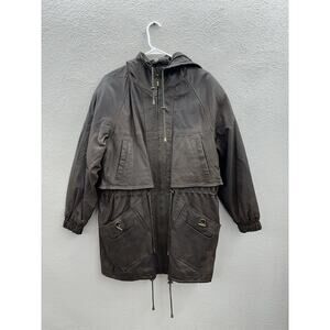 G III Global Identity Womens Leather Jacket Size Small ZipUp Hooded Lined Trench